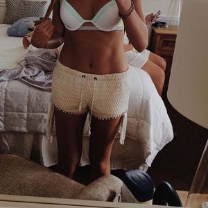 Crochet Cover Up Short Shorts with Pom Pom Trim